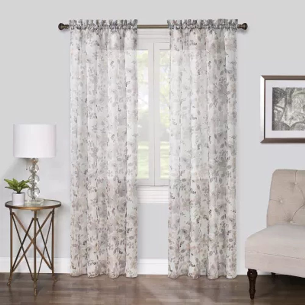 Regal Home Floral Printed Voile Rod Pocket Sheer Single Curtain Panel