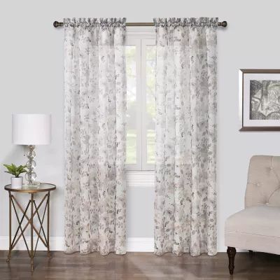 Regal Home Floral Printed Voile Rod Pocket Sheer Single Curtain Panel