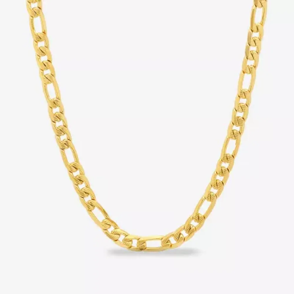 Steeltime Mens 18K Gold Over Stainless Steel Hypoallergenic 24 Inch Figaro Chain Necklace