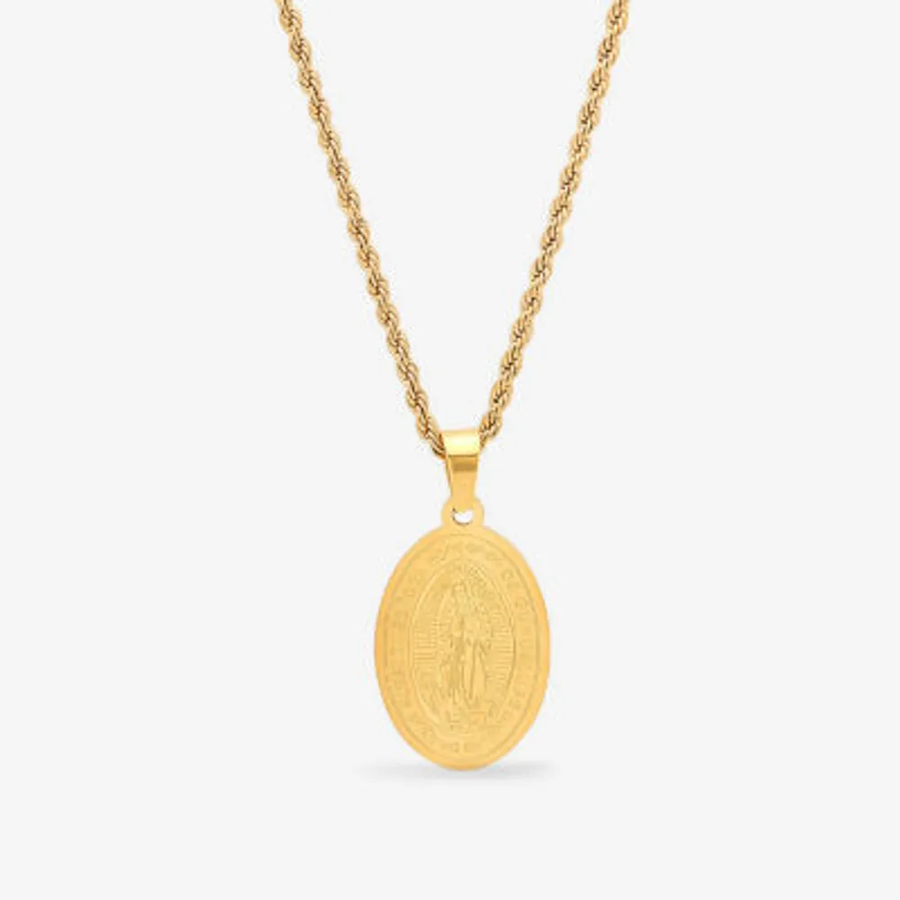 Steeltime Lady Of Guadalupe Mens 18K Gold Over Stainless Steel Oval Hypoallergenic 18 Inch Pendant Necklace