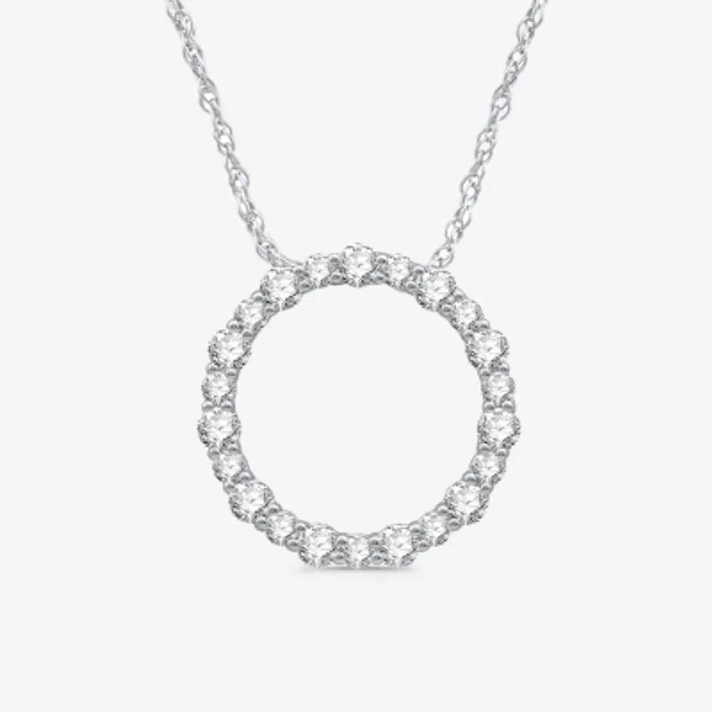 Womens 1 CT. T.W. Natural White Diamond Sterling Silver Circle 18 Inch Pendant Necklace