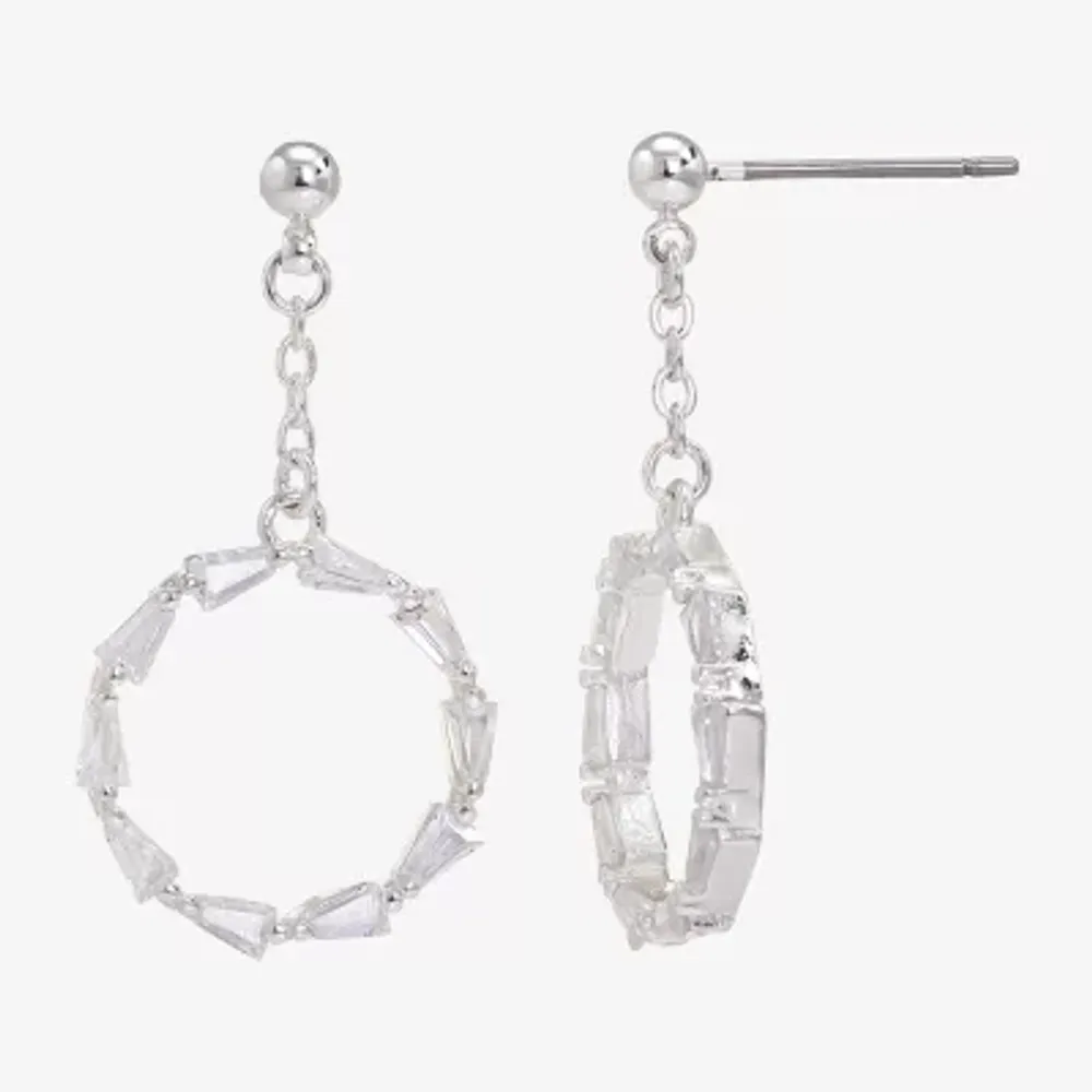 Sparkle Allure Womens Cubic Zirconia Pure Silver Over Brass Round Drop Earrings