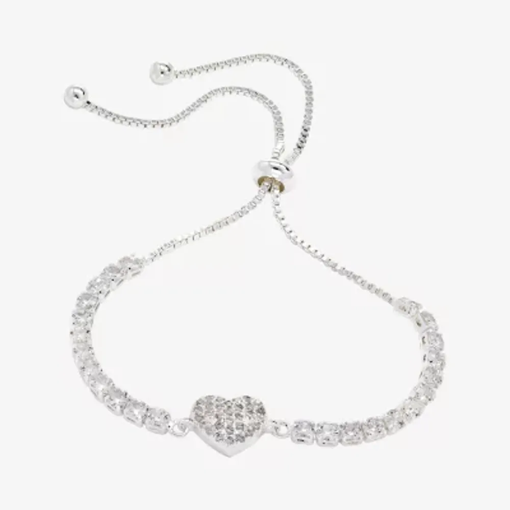 Sparkle Allure Womens Cubic Zirconia Heart Bolo Bracelet