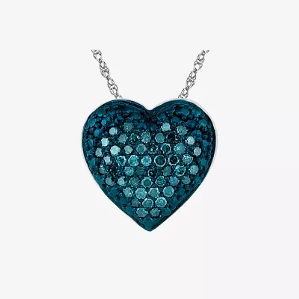 Womens 1/5 CT. Natural Blue Diamond Sterling Silver Heart 18 Inch Pendant Necklace