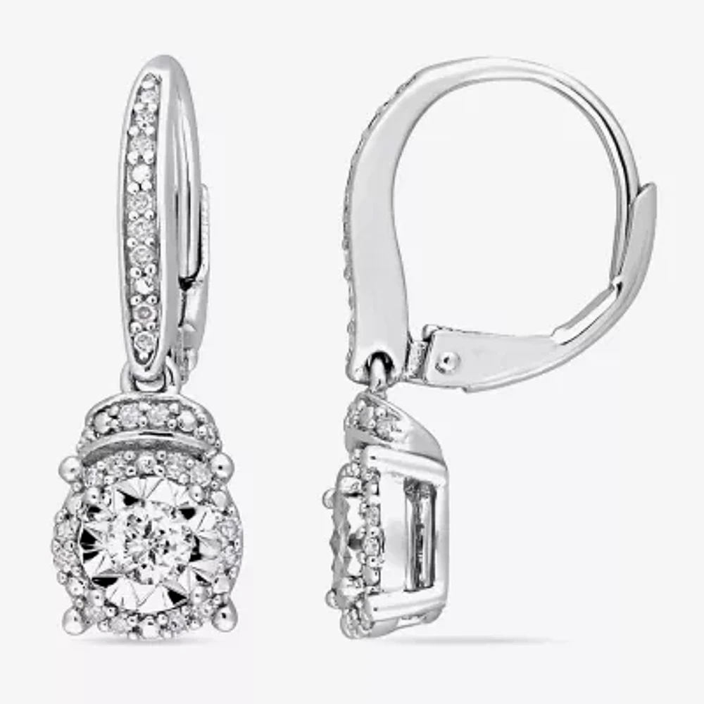 Womens 1/ CT. T.W. Natural White Diamond Sterling Silver Drop Earrings