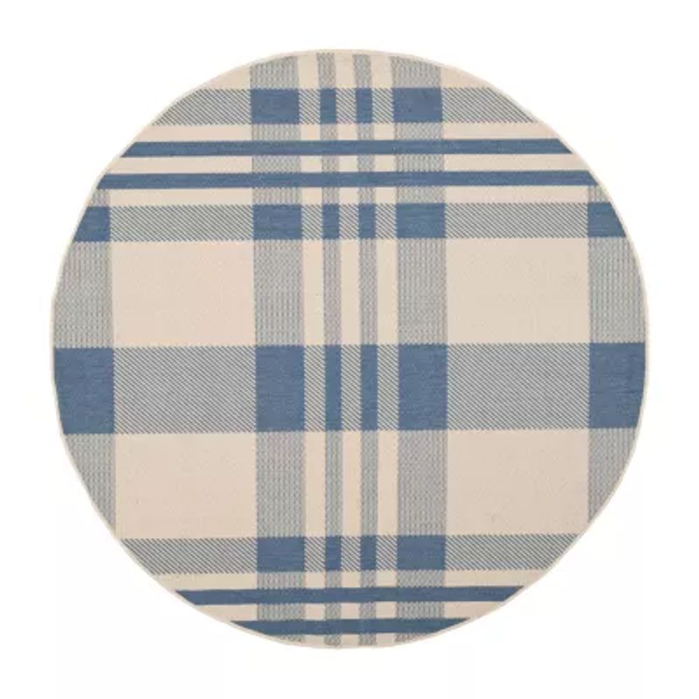 Safavieh Courtyard Collection Cori Plaid Indoor/Outdoor Round Area Rug