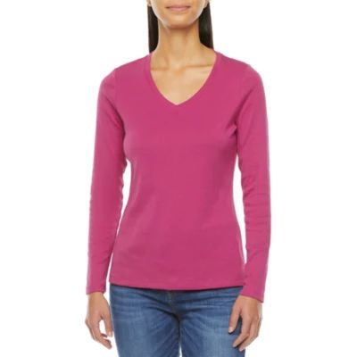 St. John's Bay Womens V Neck Long Sleeve T-Shirt