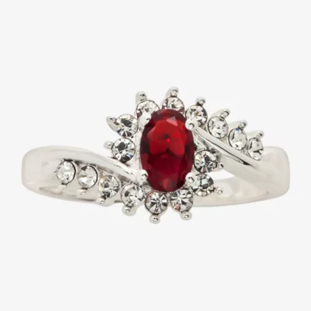 Sparkle Allure Womens Red Crystal Oval Hypoallergenic Bypass Halo Engagement Ring