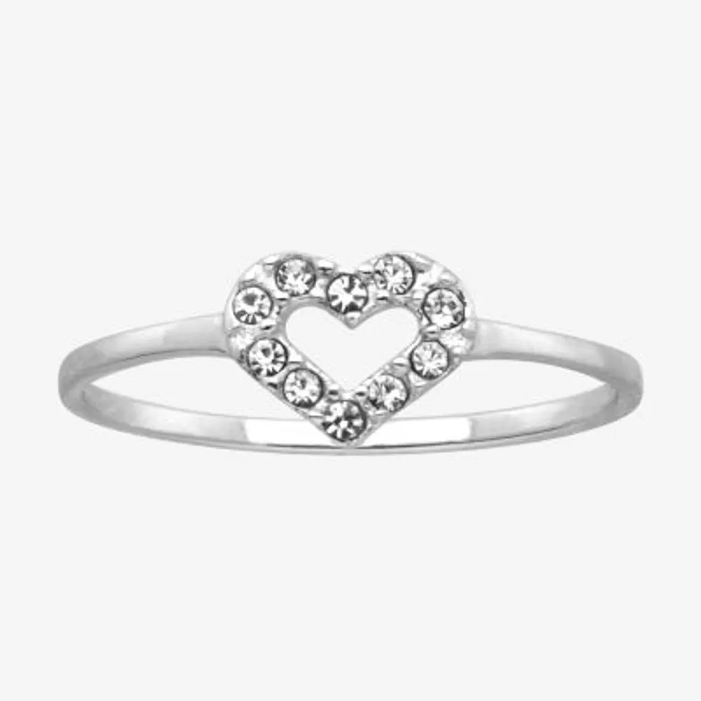 Itsy Bitsy Womens Crystal Sterling Silver Heart Delicate Band