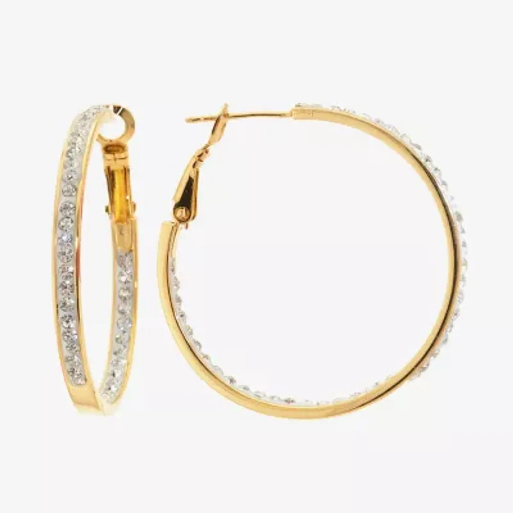 Sparkle Allure Womens Crystal 24K Gold Over Brass 33mm Hoop Earrings