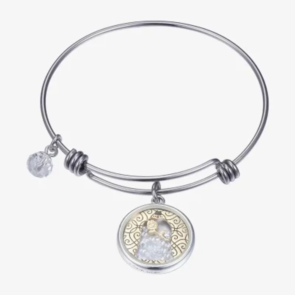 Disney Classics Womens Cubic Zirconia Stainless Steel Beauty and the Beast Bangle Bracelet