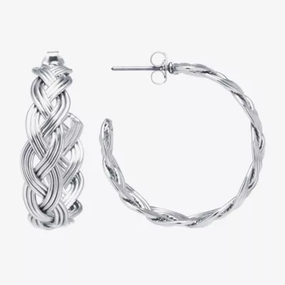 Silver Reflections Womens 30mm Hoop Earrings