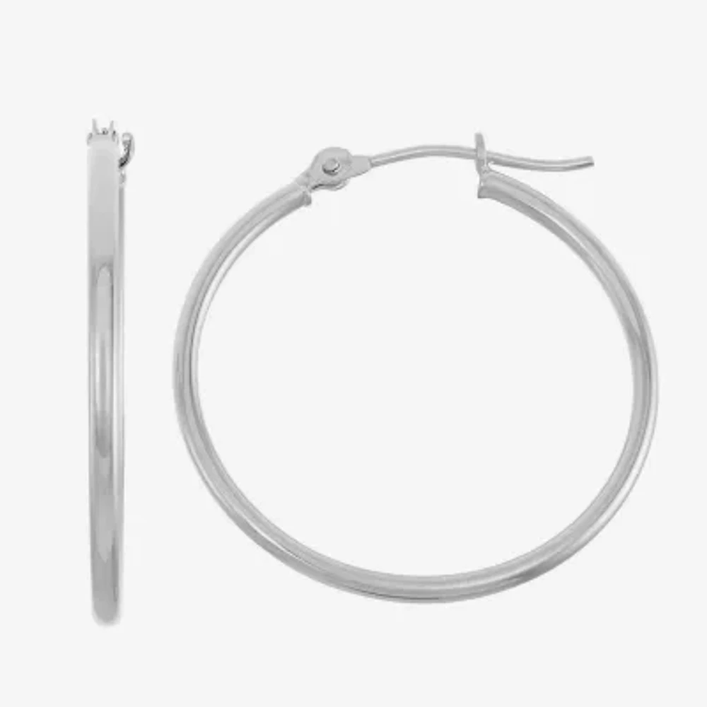 Womens 14K White Gold 25mm Hoop Earrings