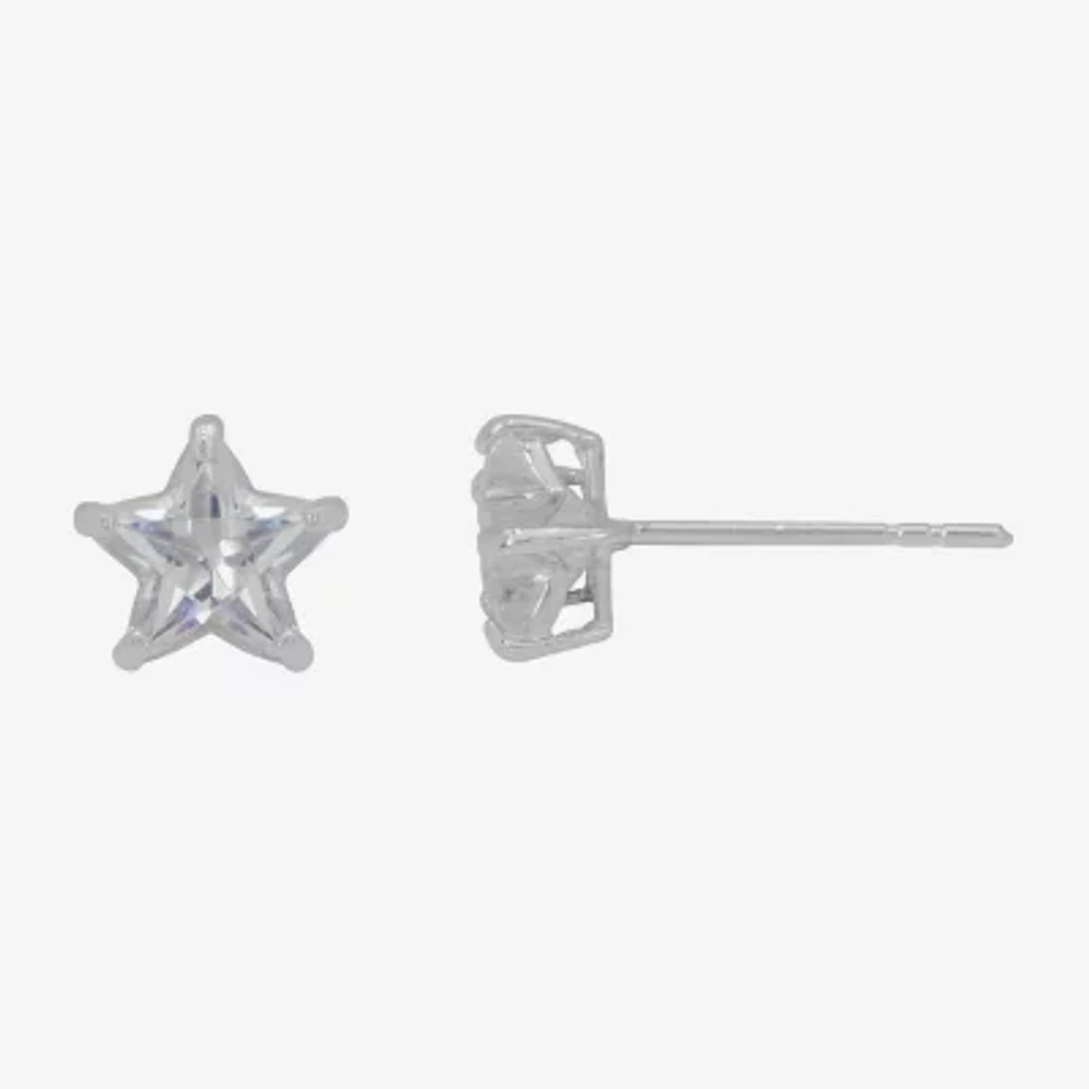 1 CT. Cubic Zirconia 10K White Gold 5mm Star Stud Earrings