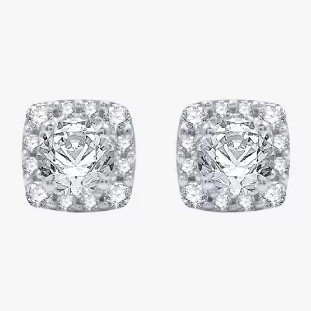 Ever Star (H-I / I1) 1 CT. T.W. Lab Grown White Diamond 10K White Gold 7.1mm Cushion Stud Earrings