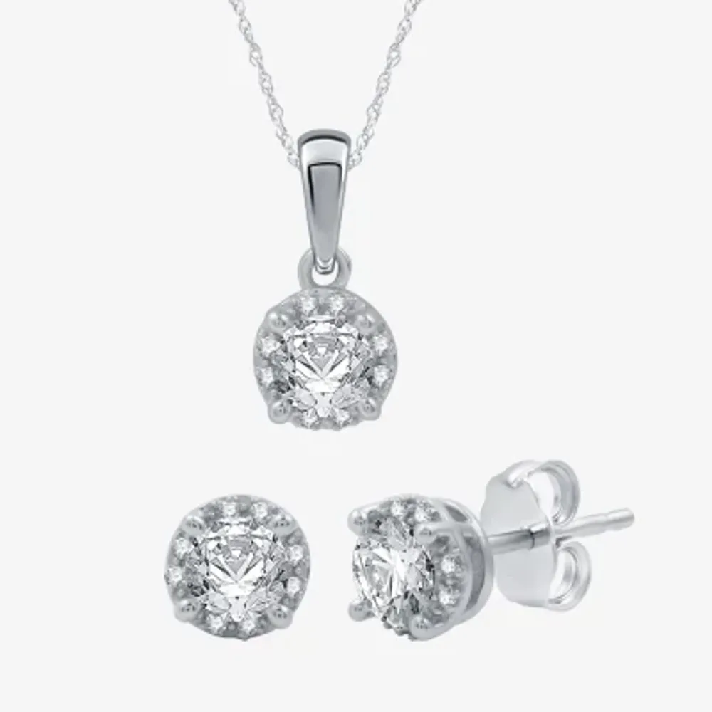 (H-I / I1) Womens 1 CT. T.W. Lab Grown White Diamond 10K White Gold Round Jewelry Set