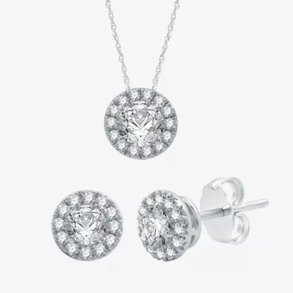 (H-I / I1) Womens 1 1/2 CT. T.W. Lab Grown White Diamond 10K White Gold Round 2-pc. Jewelry Set