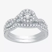 I Said Yes (H-I / I1) Womens 1 CT. T.W. Lab Grown White Diamond Sterling Silver Round Side Stone Halo Bridal Set