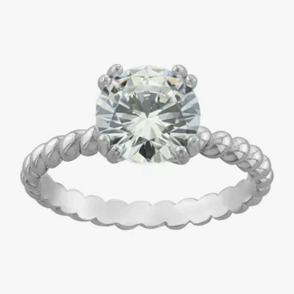 Silver Treasures Womens Cubic Zirconia Sterling Silver Solitaire Engagement Ring