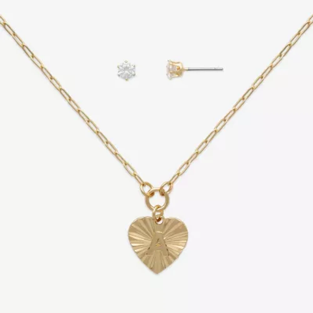 Mixit Hypoallergenic Gold Tone Womens Cubic Zirconia Heart 2-pc. Jewelry Set