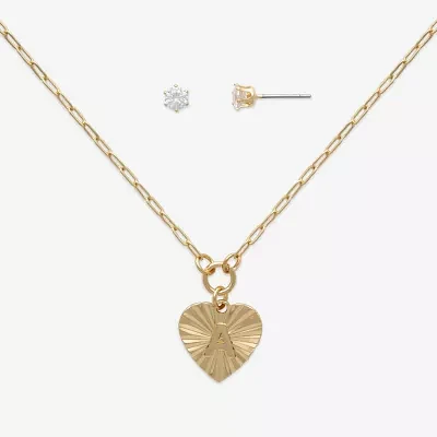 Mixit Hypoallergenic Gold Tone Womens Cubic Zirconia Heart 2-pc. Jewelry Set