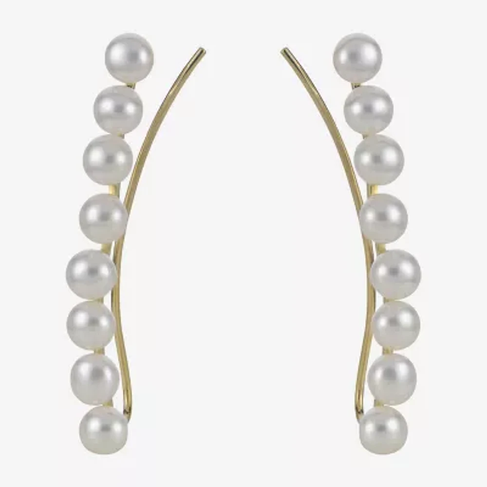 Womens White Cultured Freshwater Pearl 10K Gold Ear Climbers