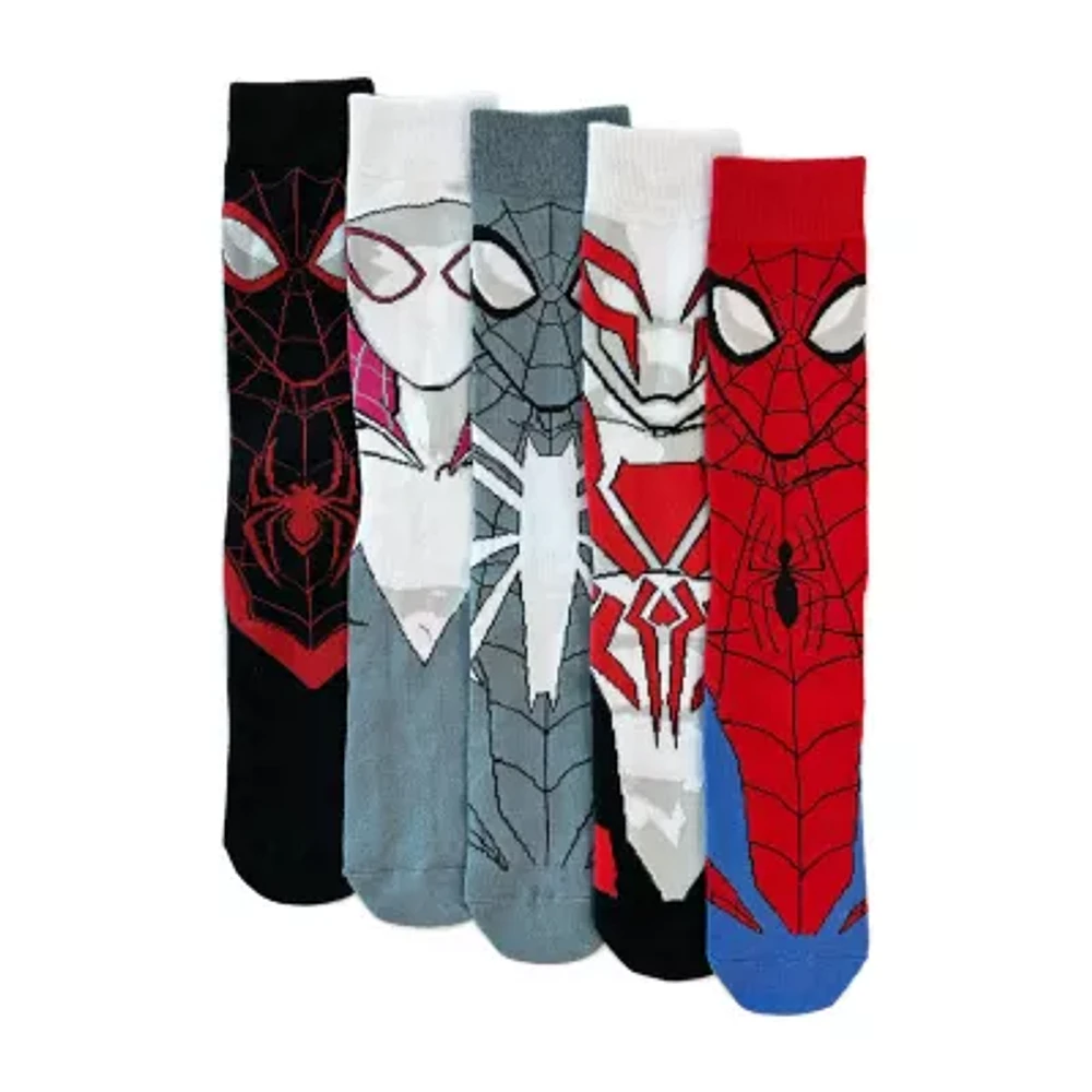 Mens 5 Pair Spiderman Crew Socks