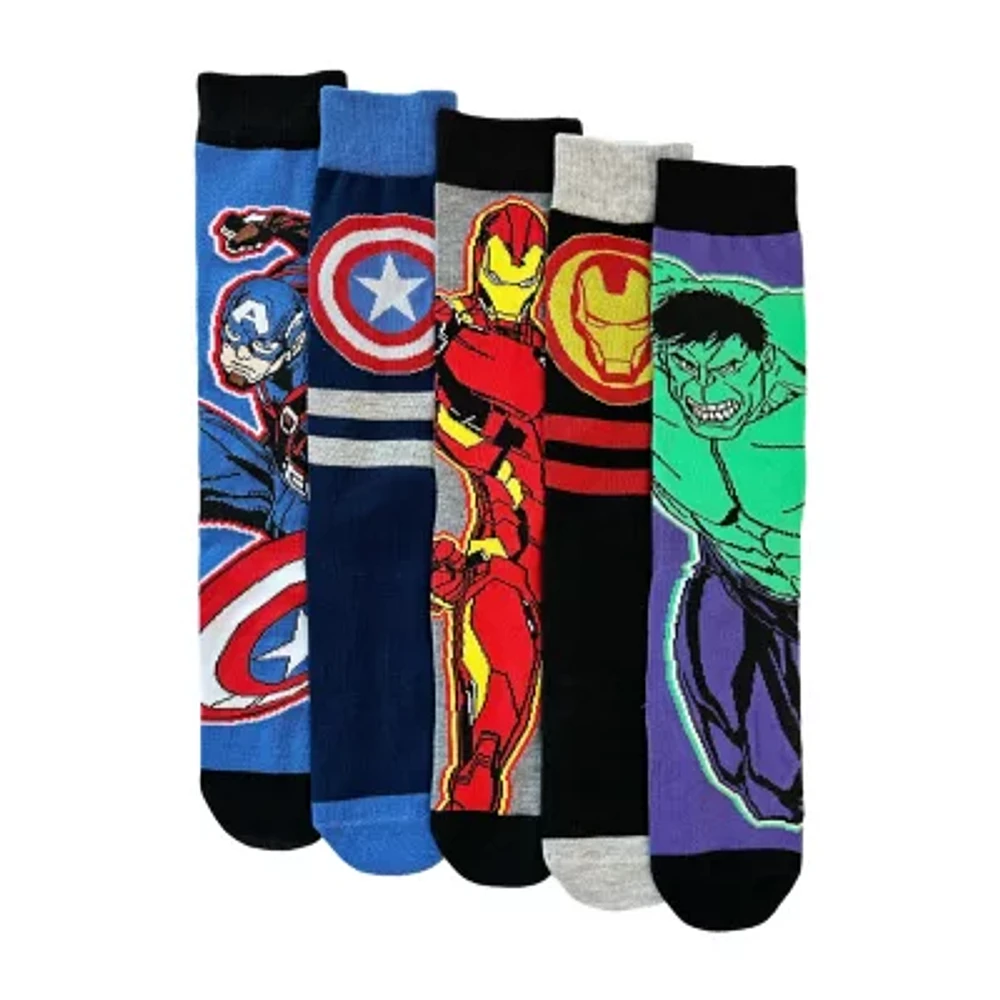 Mens 5 Pair Marvel Crew Socks