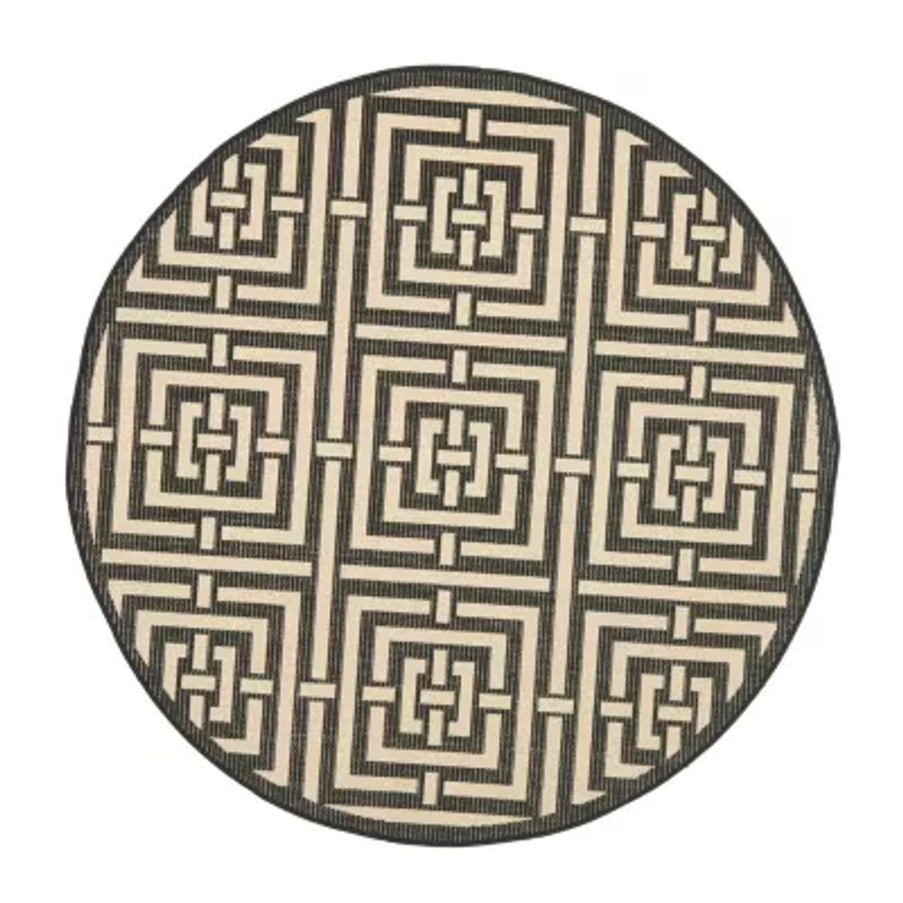 Safavieh Courtyard Collection Varvara Geometric Indoor/Outdoor Round Area Rug