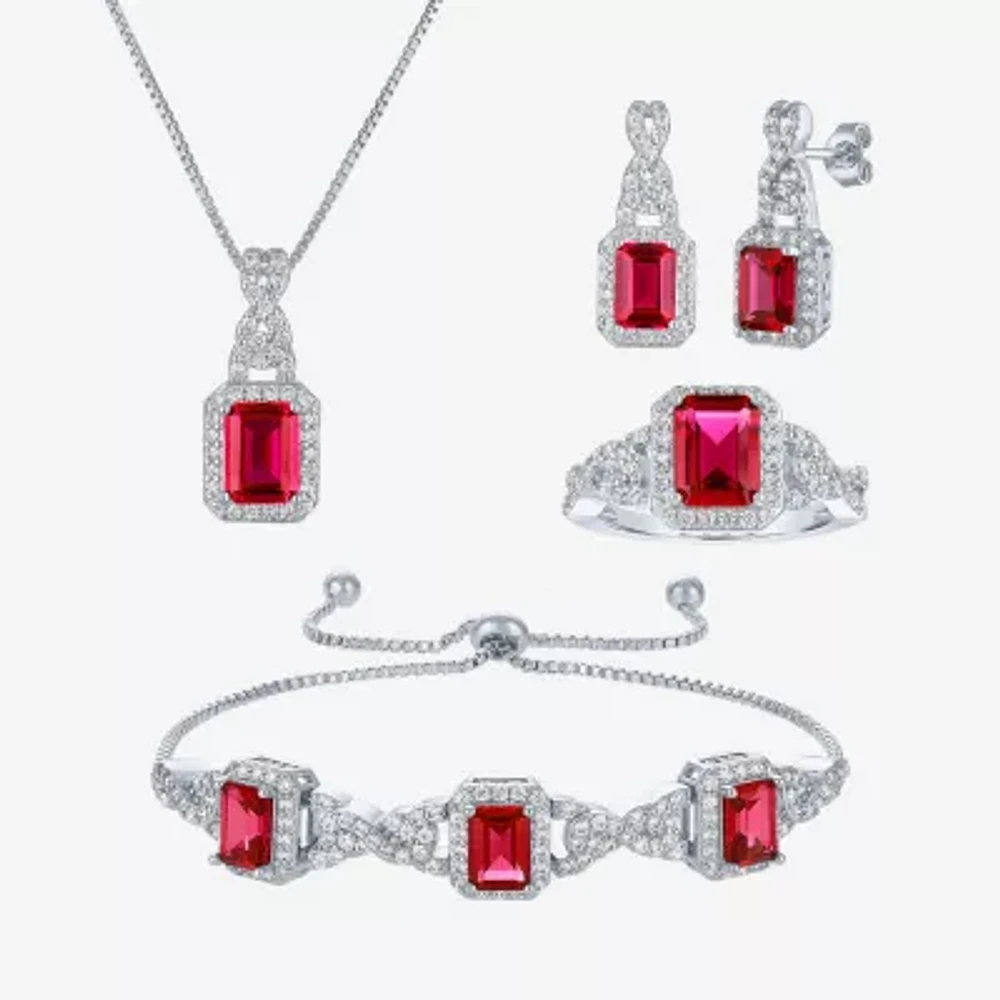 Womens Lab Created Red Ruby Pure Silver Over Brass 4-pc. Jewelry Set
