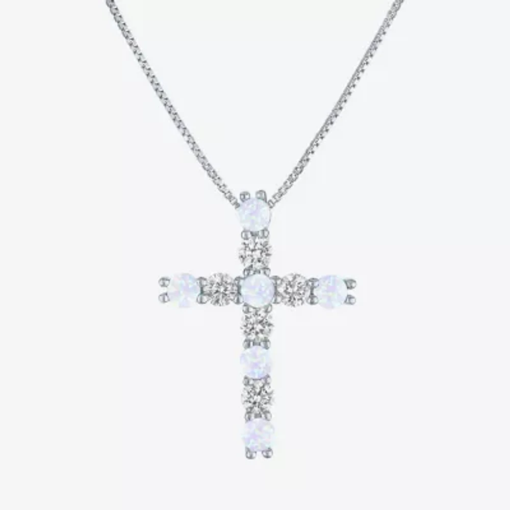 Womens White Opal Sterling Silver 18 Inch Pendant Necklace