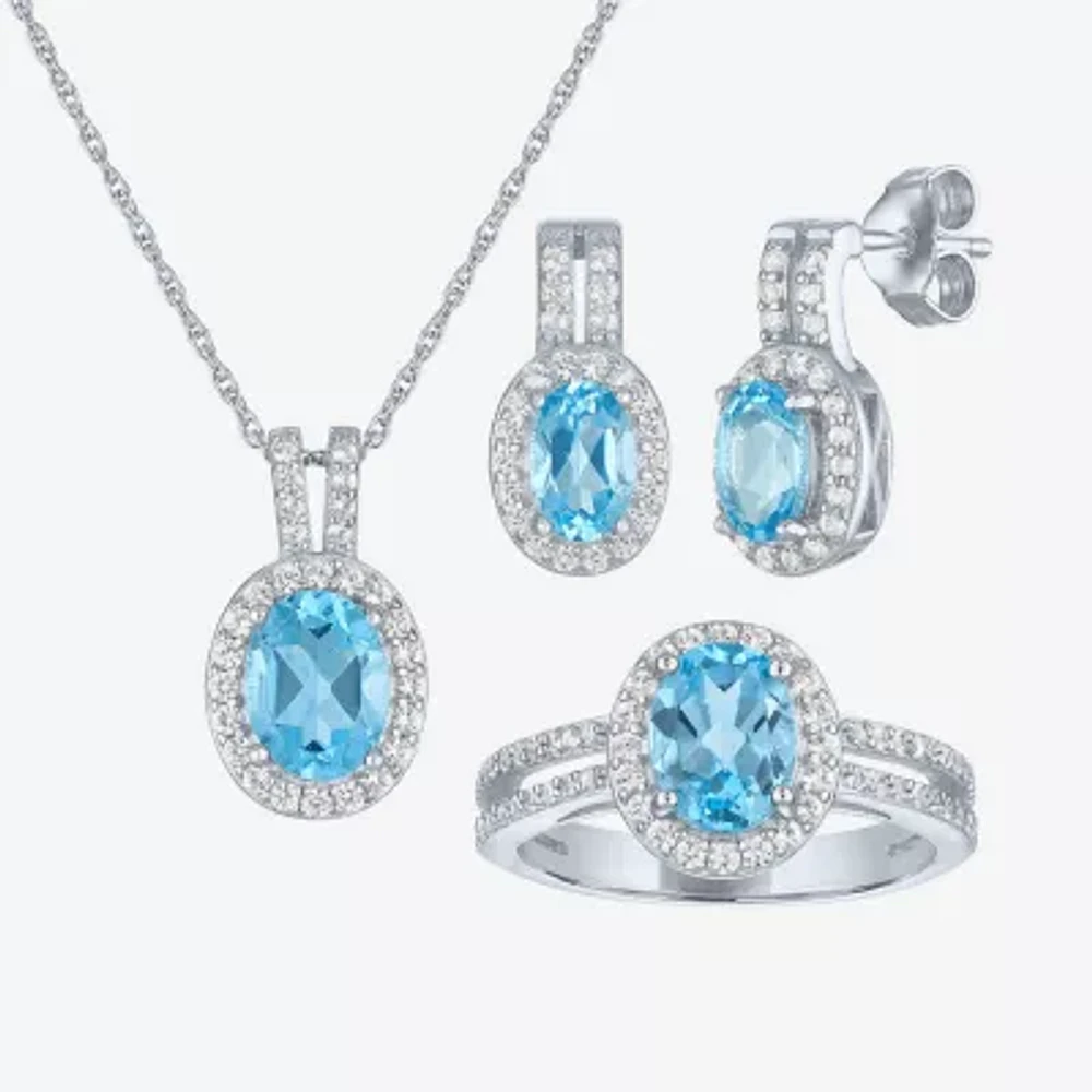 Womens Genuine Blue Topaz Sterling Silver 3-pc. Jewelry Set