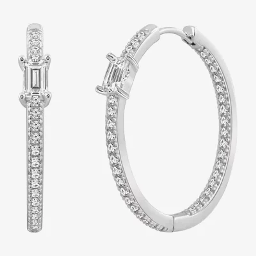 Diamonart Womens Cubic Zirconia Sterling Silver 22mm Round Hoop Earrings