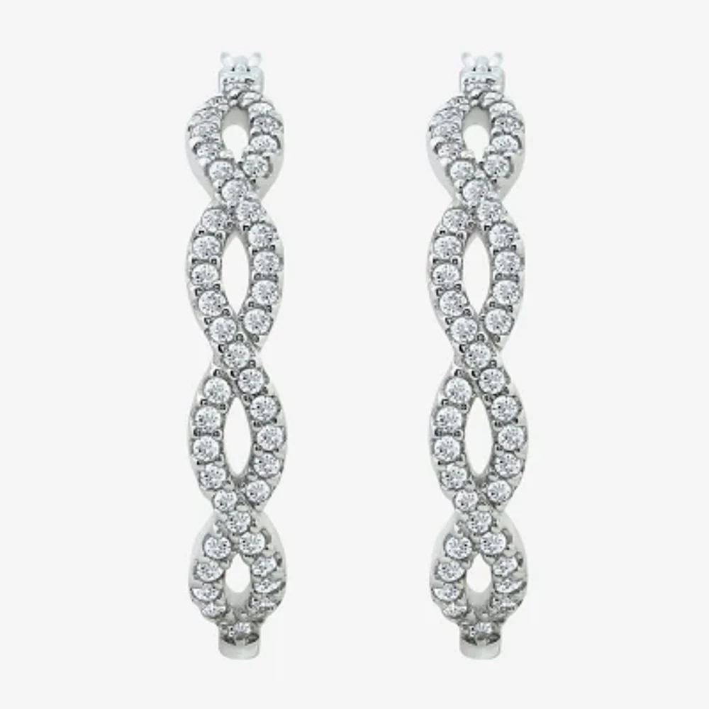 Diamonart Womens Cubic Zirconia Sterling Silver 18.5mm Oval Hoop Earrings