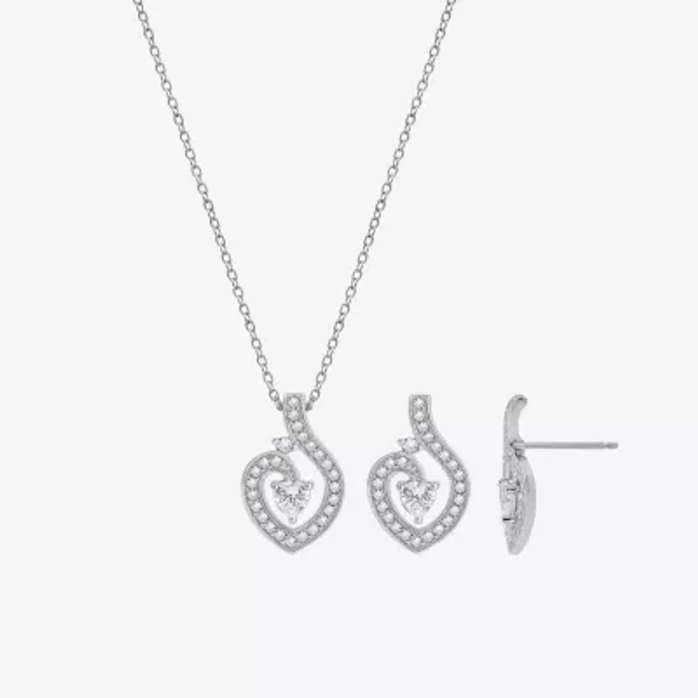 Diamonart Womens Cubic Zirconia Sterling Silver Heart 2-pc. Jewelry Set