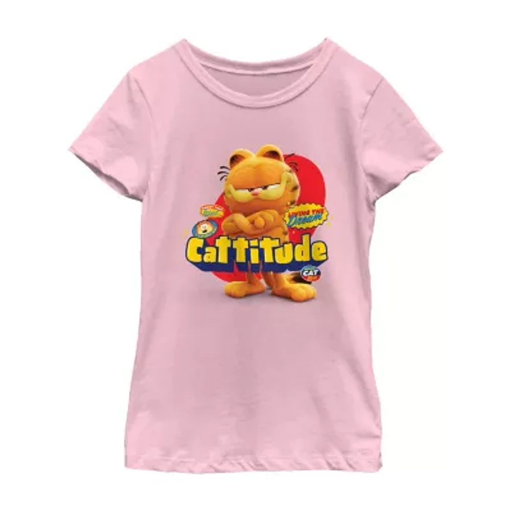 Little & Big Kid Girls Crew Neck Short Sleeve Garfield T-Shirt