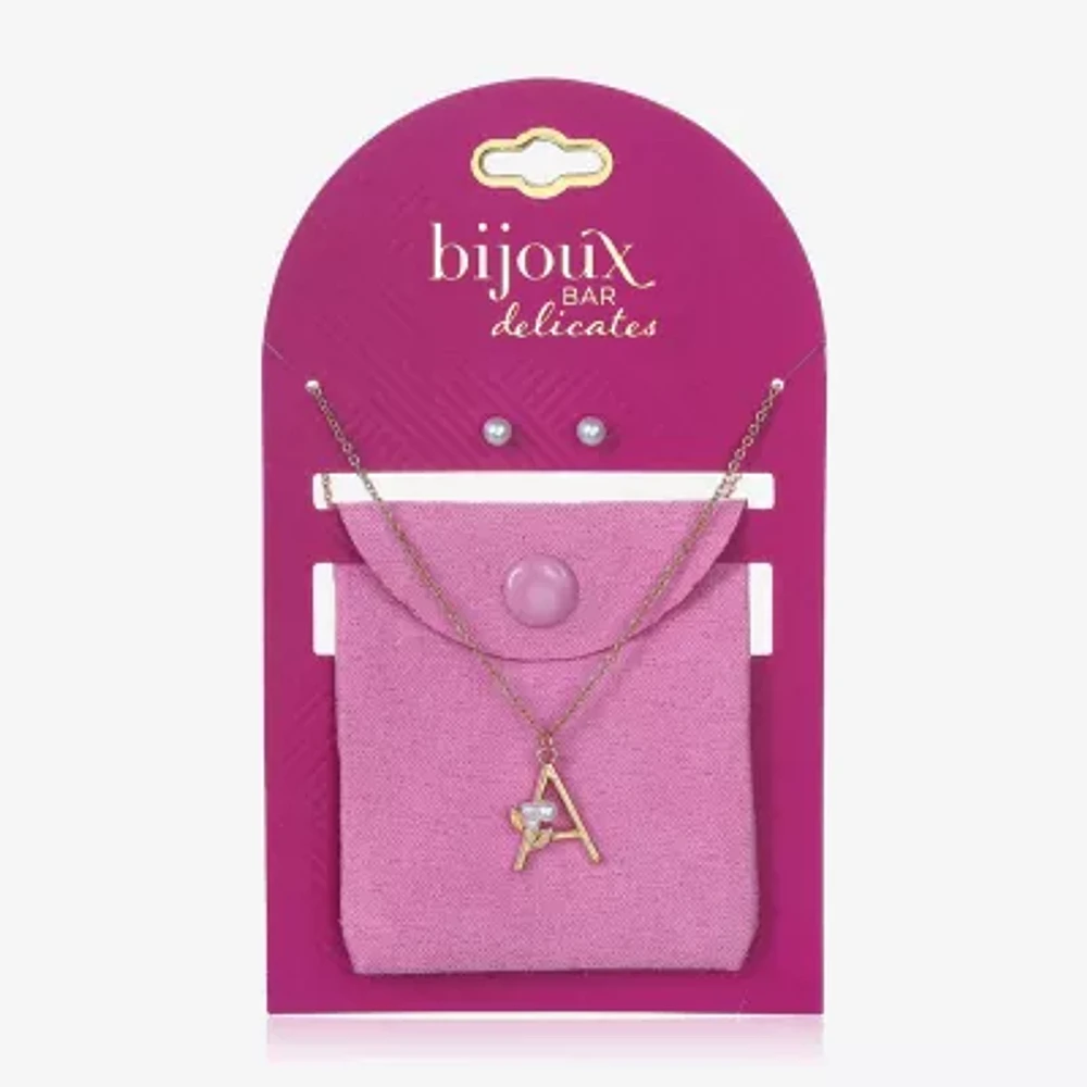 Bijoux Bar Delicates Floral Initial Womens Glass Simulated Pearl 2-pc. Jewelry Set