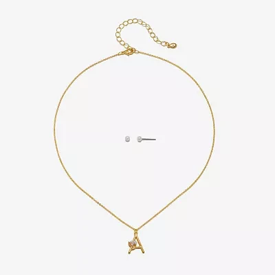 Bijoux Bar Delicates Floral Initial Womens Glass Simulated Pearl 2-pc. Jewelry Set