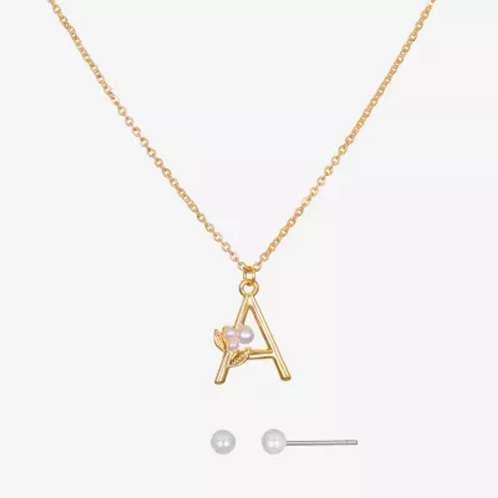 Bijoux Bar Delicates Floral Initial Womens Glass Simulated Pearl 2-pc. Jewelry Set