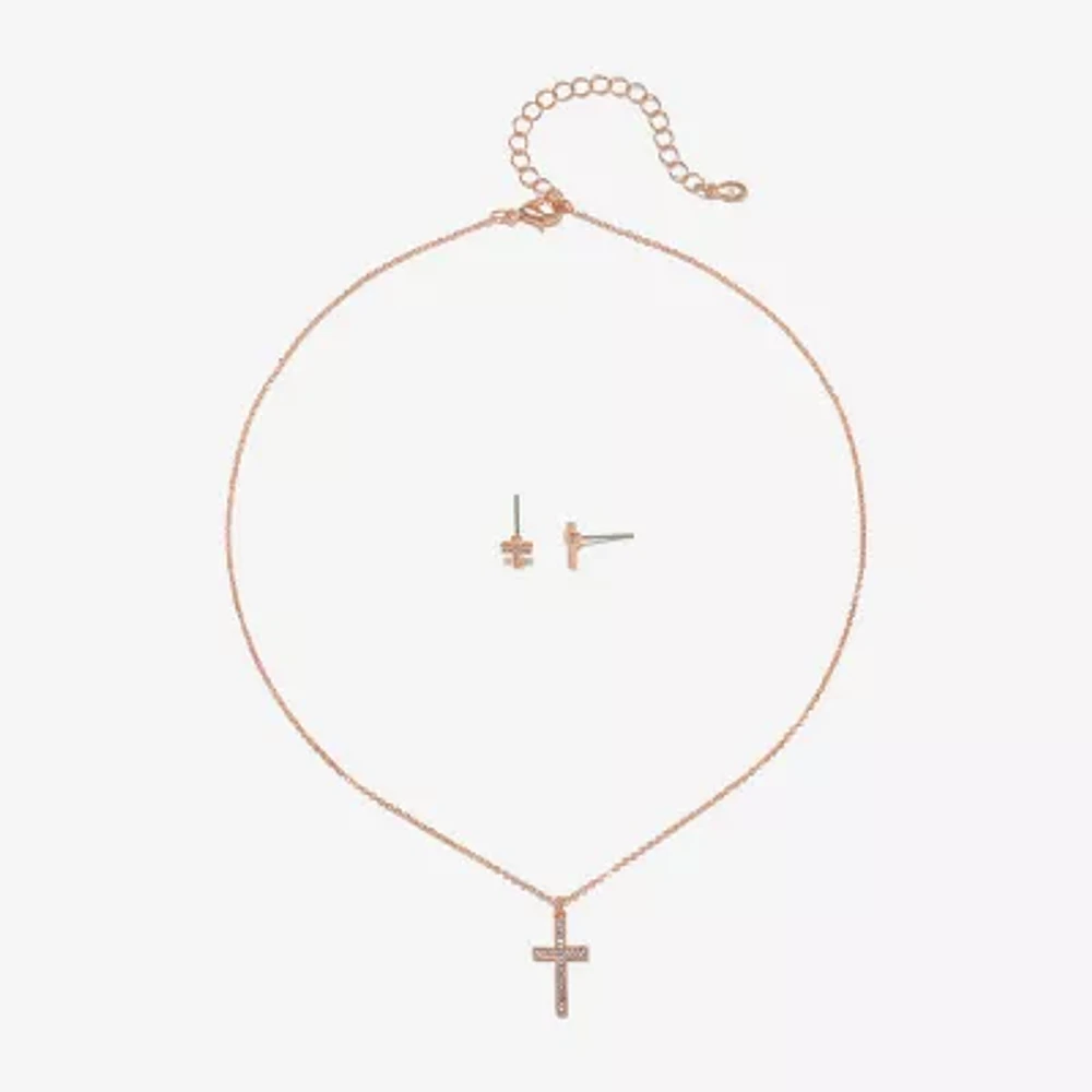 Bijoux Bar Delicates Rose Tone Womens Glass Cross 2-pc. Jewelry Set