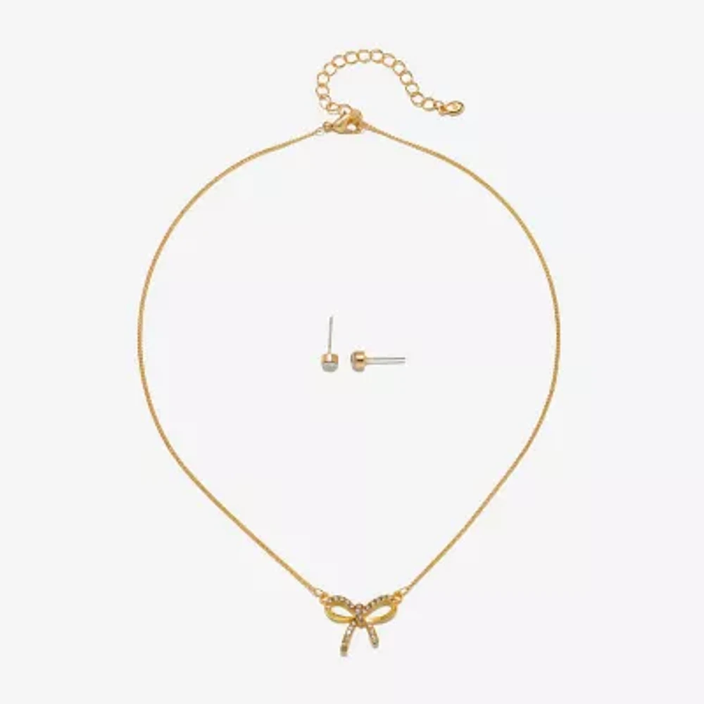 Bijoux Bar Delicates Gold Tone Womens Glass Bow 2-pc. Jewelry Set
