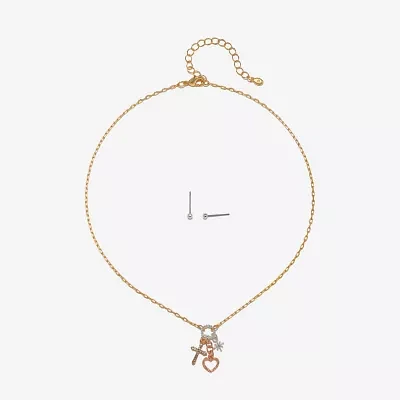 Bijoux Bar Delicates Tri Tone Womens Glass Cross Moon Star 2-pc. Jewelry Set