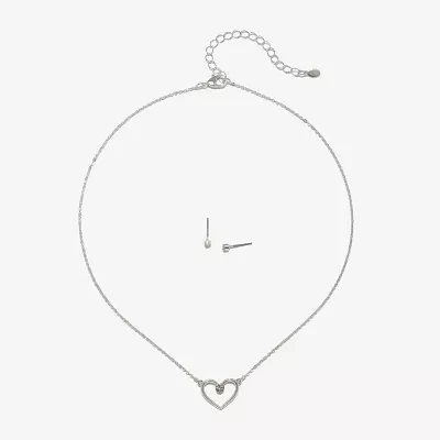 Bijoux Bar Delicates Silver Tone Womens Glass Heart 2-pc. Jewelry Set