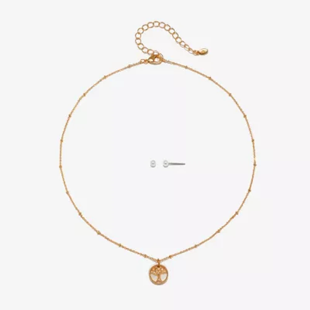 Bijoux Bar Delicates Gold Tone Tree Of Life Womens Round 2-pc. Jewelry Set