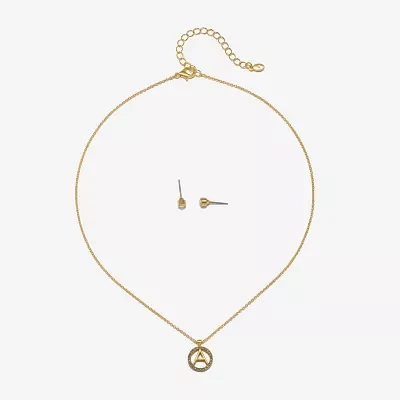 Bijoux Bar Delicates Gold Tone Pave Initial Womens Glass 2-pc. Jewelry Set