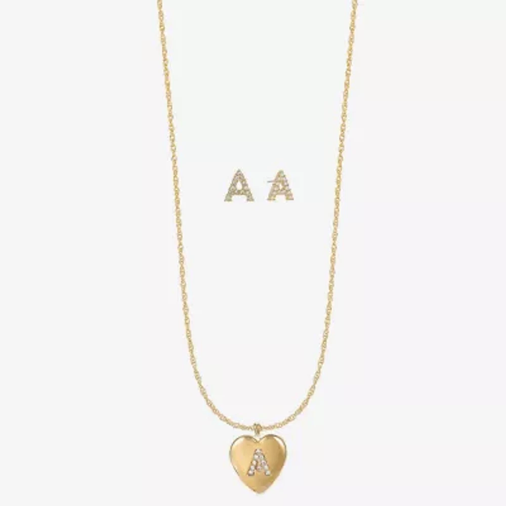 Monet Jewelry Initial Pendant Necklace And Stud Earring Womens Glass Heart 2-pc. Set