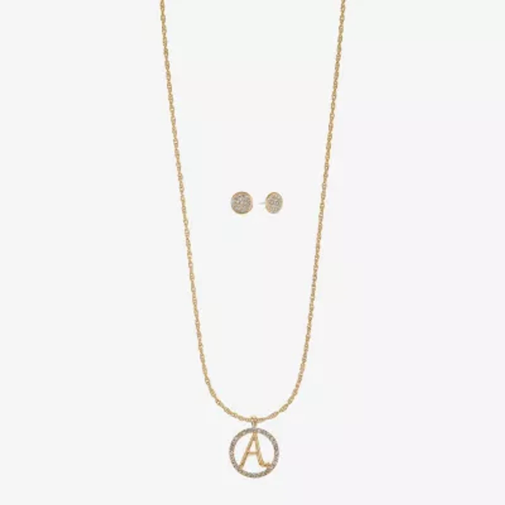 Monet Jewelry Initial Pendant Necklace And Stud Earring Womens Glass Round 2-pc. Set