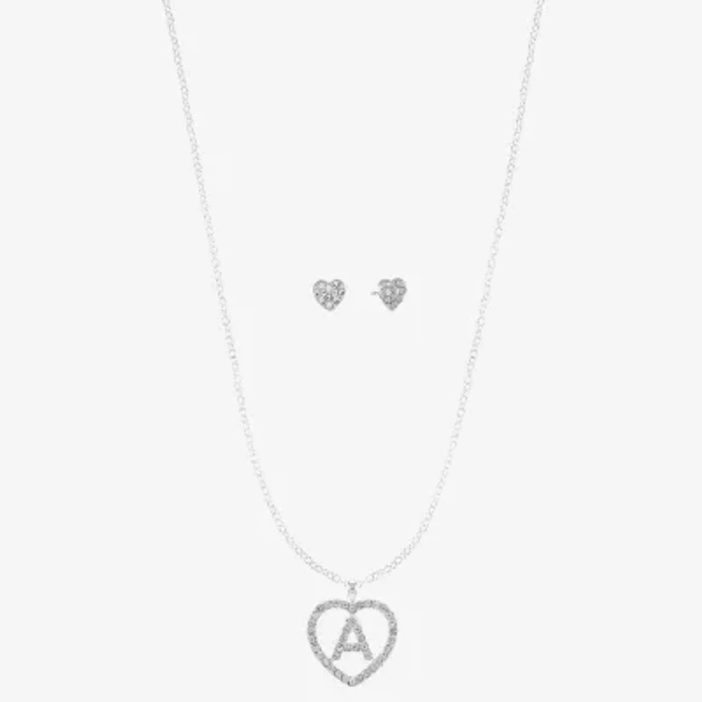 Monet Jewelry Initial Pendant Necklace And Stud Earring Womens Glass Heart 2-pc. Set