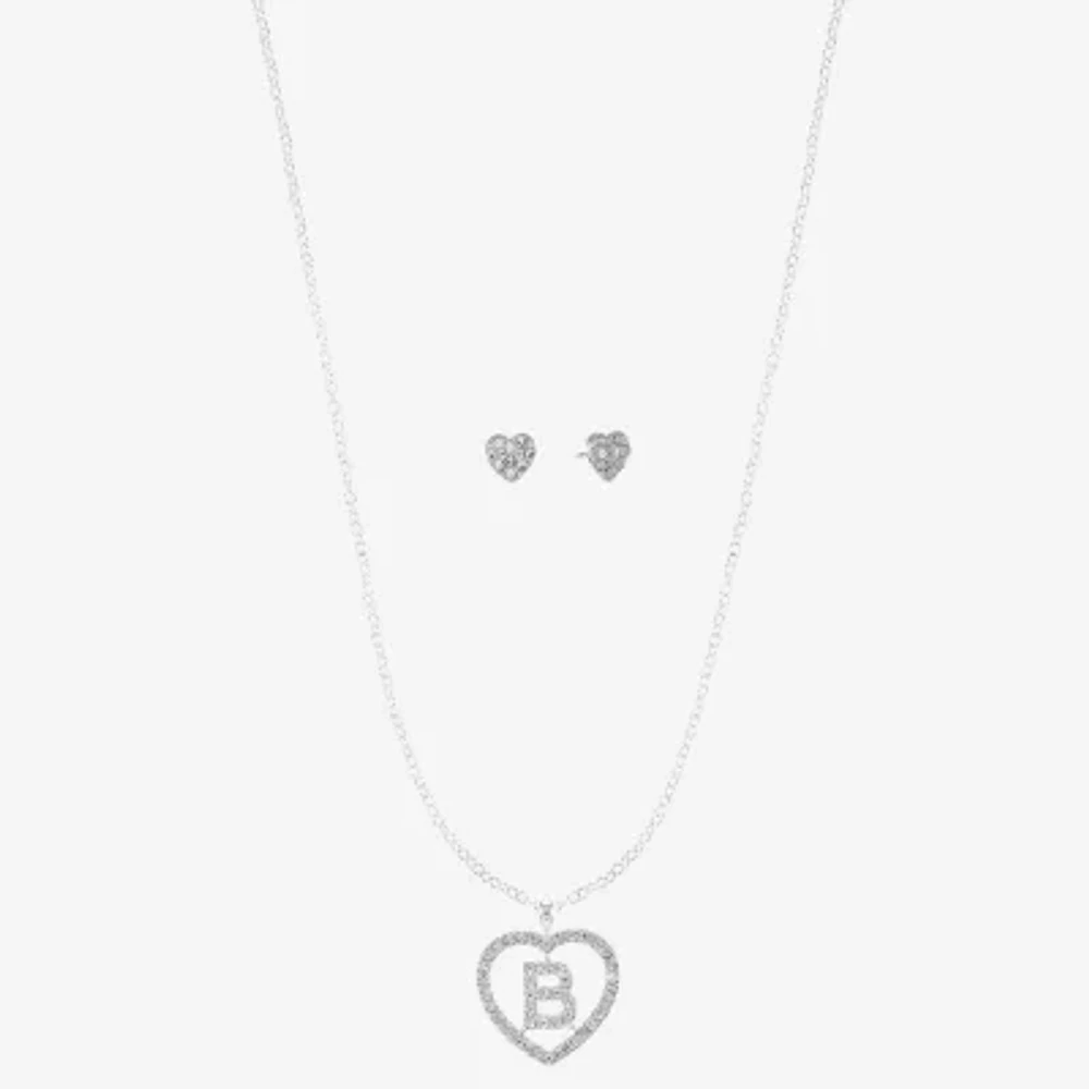 Monet Jewelry Initial Pendant Necklace And Stud Earring Womens Glass Heart 2-pc. Set