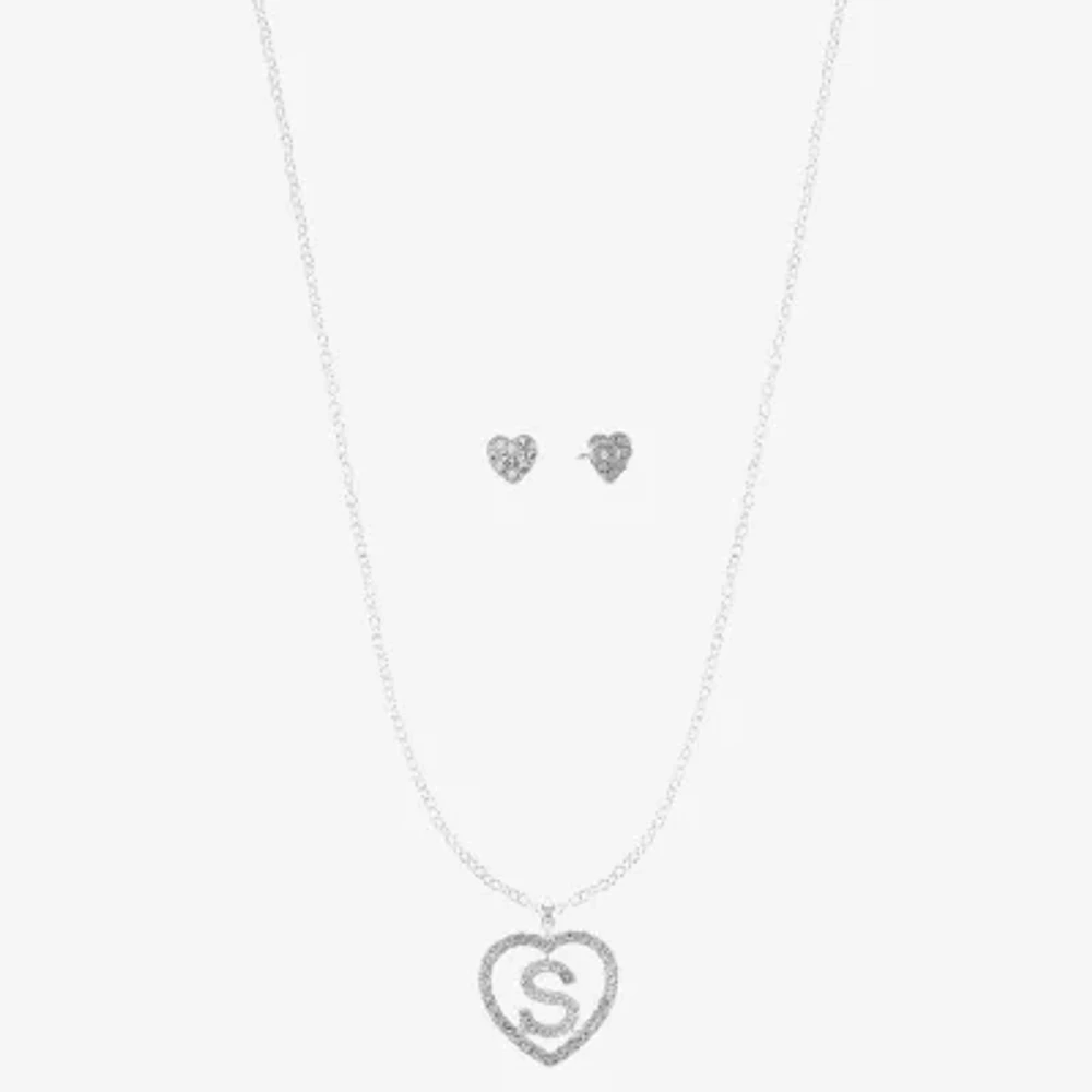 Monet Jewelry Initial Pendant Necklace And Stud Earring Womens Glass Heart 2-pc. Set